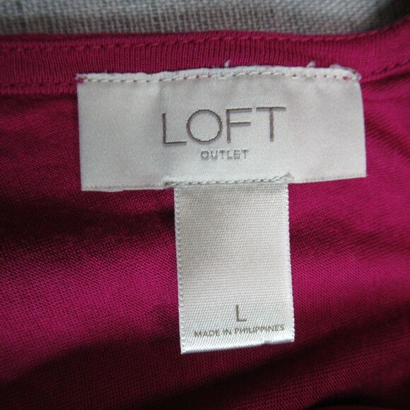 LOFT Outlet Top Womens Large Wine Round Neck Cap Sleeve Blouse Casual Career - Picture 6 of 10